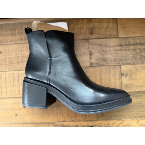 Franco Sarto Boots Women's SZ 8.5 Black Dalden Leather Ankle Booties Block Heel - Picture 9 of 13